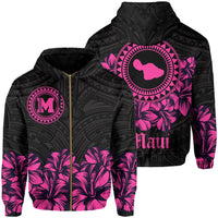 Maui Map Hibiscus Polynesian Hoodie Zip Lithe Style Unisex Pink - Polynesian Pride