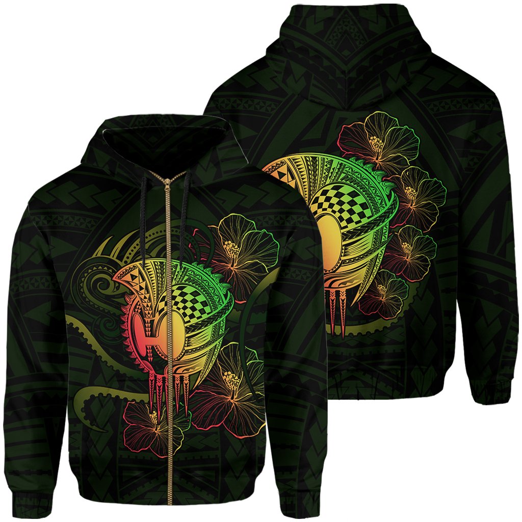 Hawaii Warrior Hibiscus Polynesian Hoodie Zip Flo Style Unisex Green - Polynesian Pride