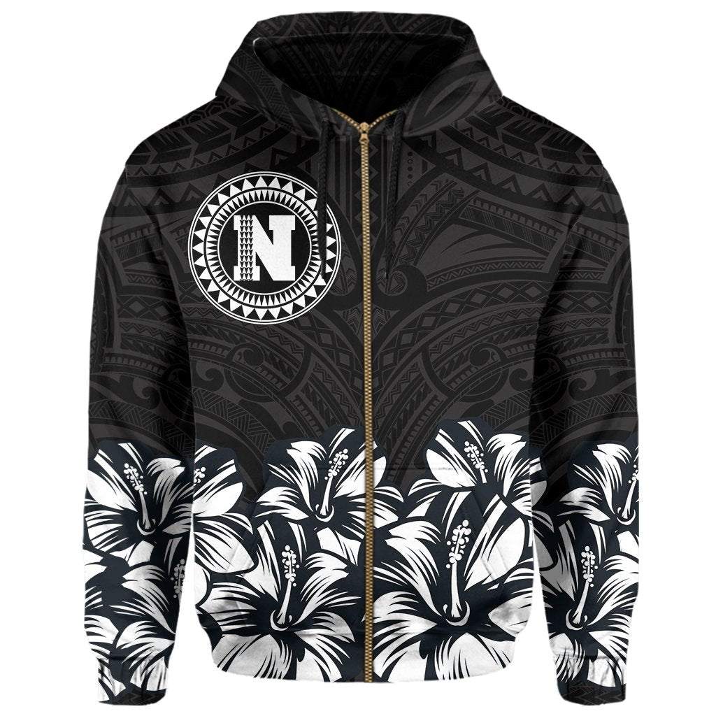 Niihau Map Hibiscus Polynesian Hoodie Zip Lithe Style - Polynesian Pride