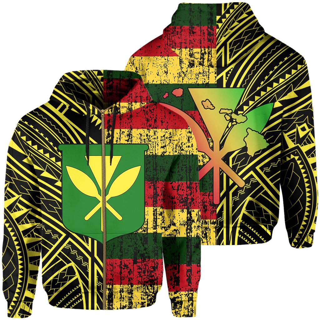 Hawaii Kanaka Flag Polynesian Hoodie Zip Bright Style Unisex Yellow - Polynesian Pride