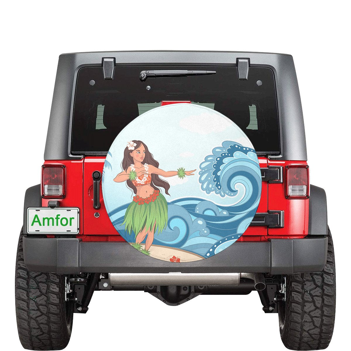 Hula Dance Cartoon Spare Tire Cover AH Black - Polynesian Pride