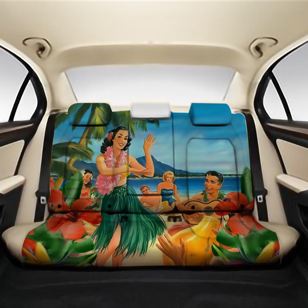 Hula Dance On Beach Back Seat Cover AH One Size Black Back Car Seat Covers - Polynesian Pride