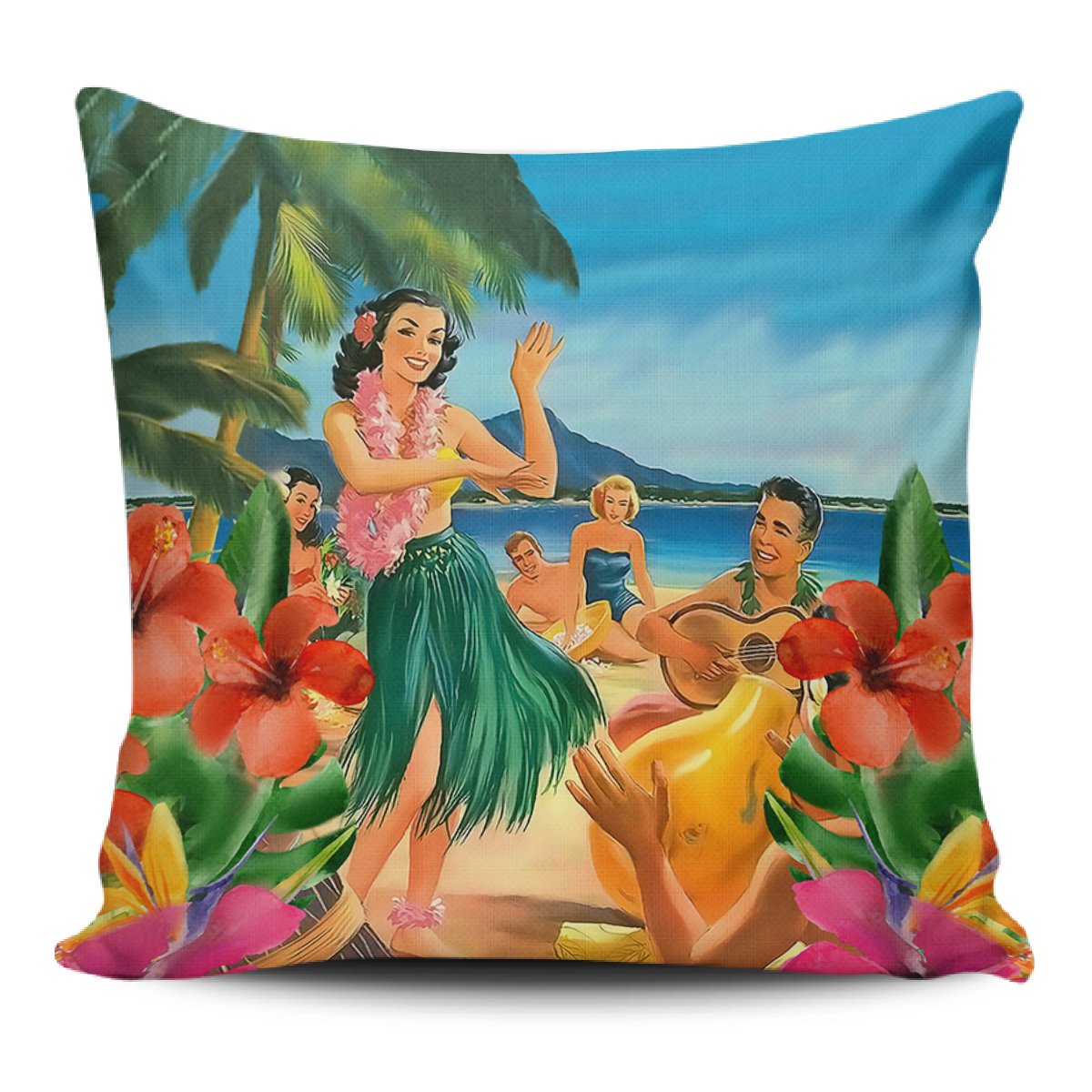 Hula Dance On Beach Pillow Covers One Size Zippered Pillow Case 18"x18"(Twin Sides) Black - Polynesian Pride