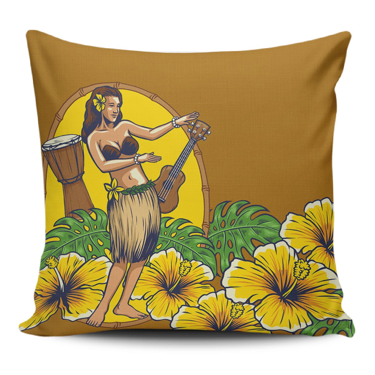 Hula Girl Dance Tradition Pillow Covers One Size Zippered Pillow Case 18"x18"(Twin Sides) Black - Polynesian Pride