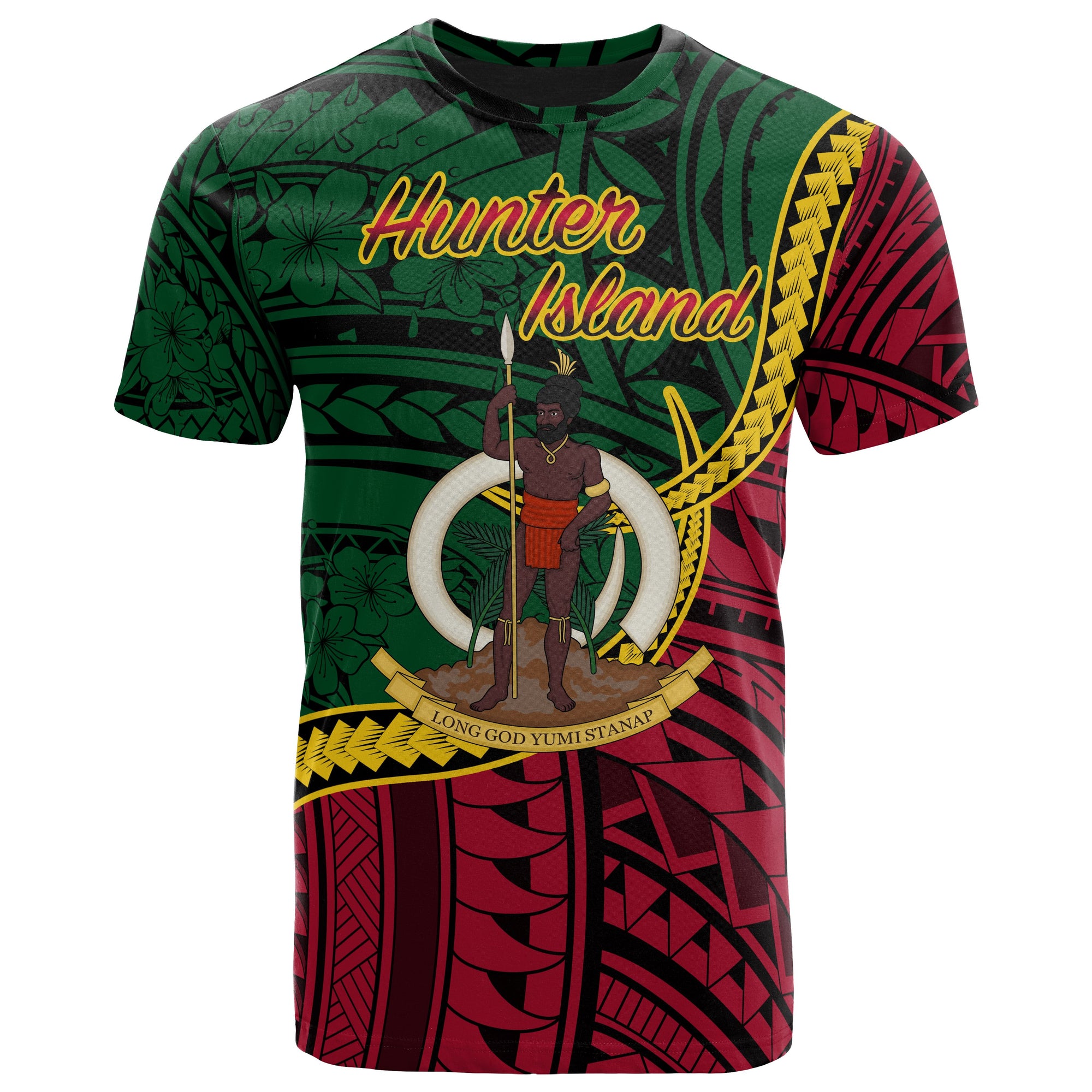 Vanuatu T Shirt Hunter Island Seal of Vanuatu Polynesian Patterns Unisex Green - Polynesian Pride