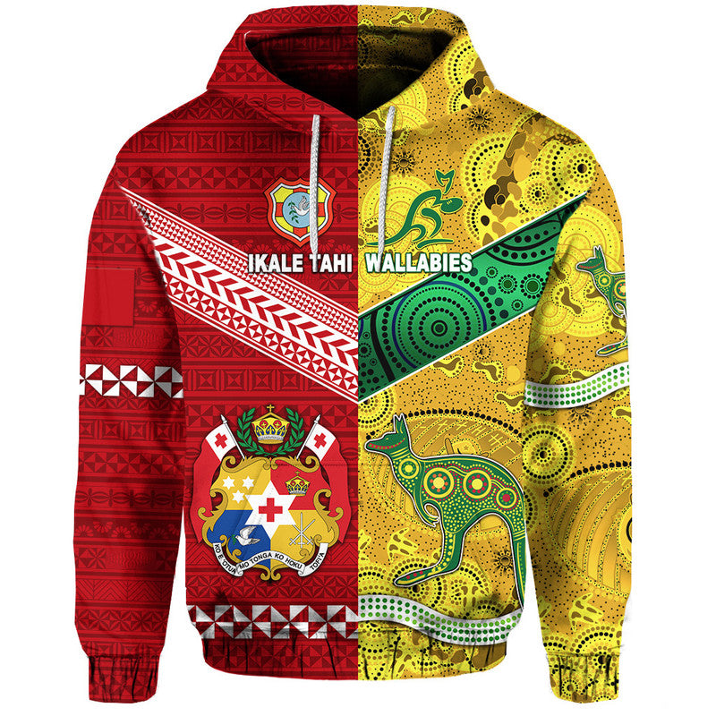 Tonga Ikale Tahi Ngatu and Australia Wallabies Aboriginal Hoodie Rugby Together LT8 Pullover Hoodie - Polynesian Pride