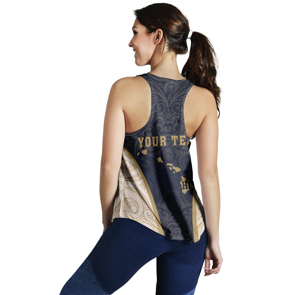 (Custom) Hawaii Kanaka Map Women's Racerback Tank Special Edition - James Style - Indigo - Polynesian Pride