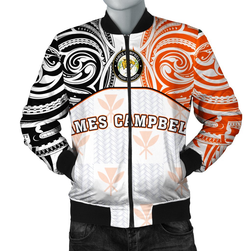 hawaiiMen's Bomber Jacket - Kanaka James Campbell High School Men's Bomber Jacket Demodern Style AH White - Polynesian Pride