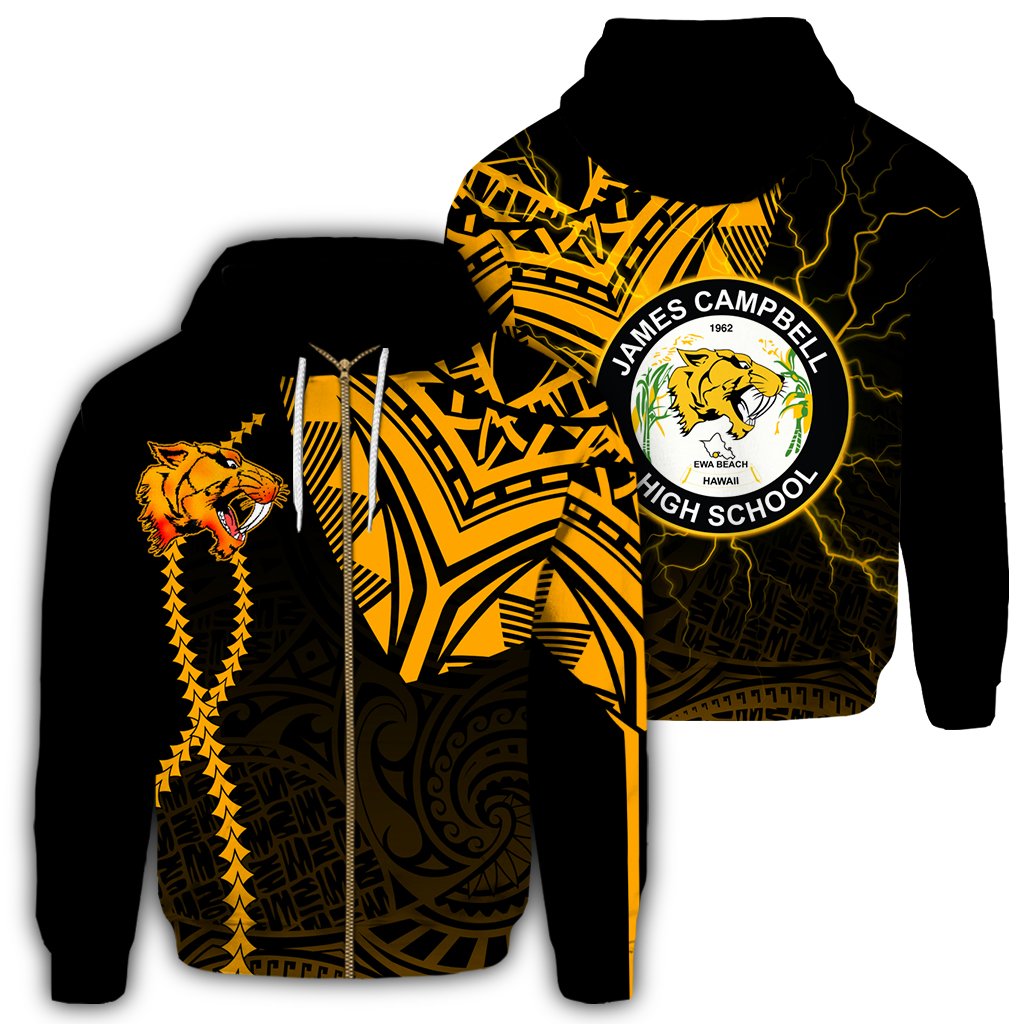 Hawaii Hoodie James Campbell High Zipper Hoodie Forc Style Unisex Black - Polynesian Pride