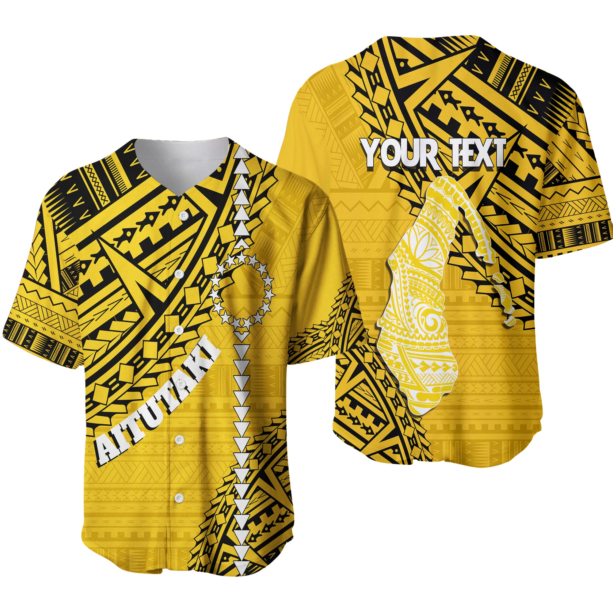 Cook Islands Tribal Personalised Baseball Jersey Island Map - Aitutaki Island LT7 Yellow - Polynesian Pride