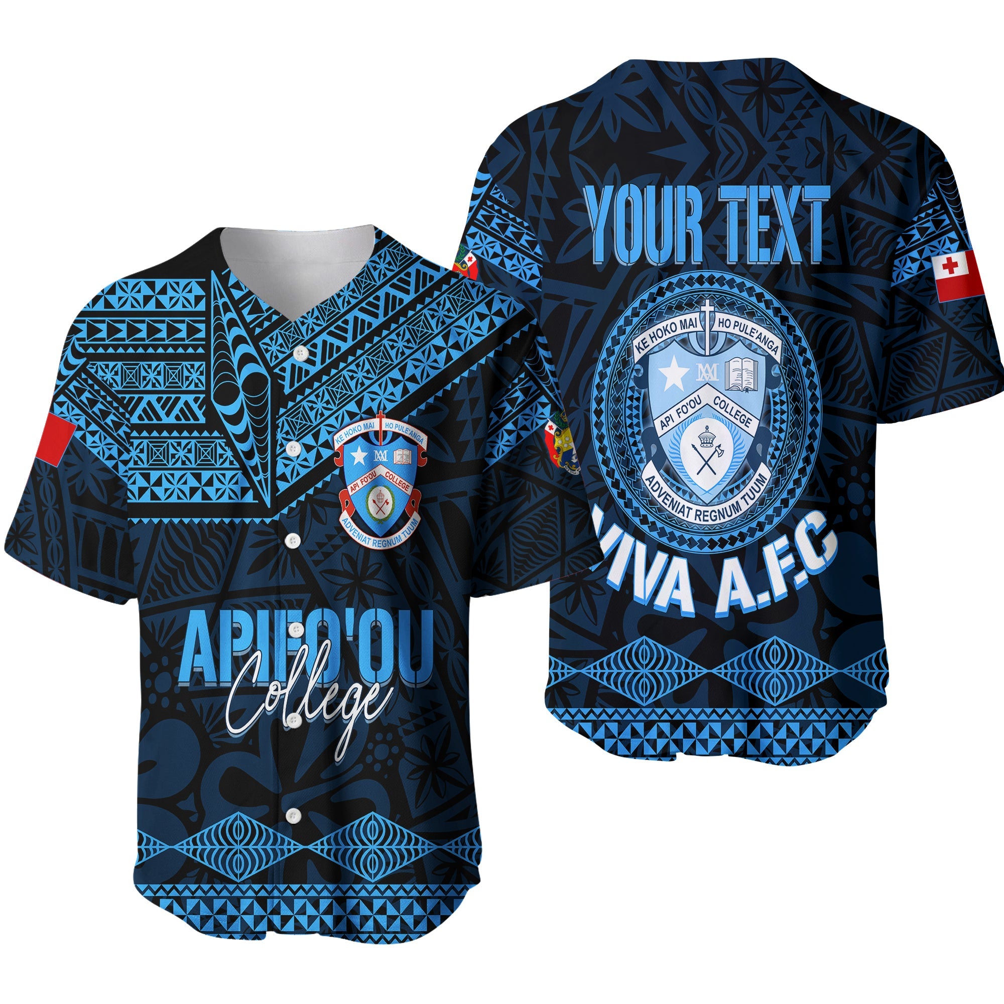 Personalised Tonga Apifo'ou College Baseball Jersey Viva AFC - Black LT7 Black - Polynesian Pride