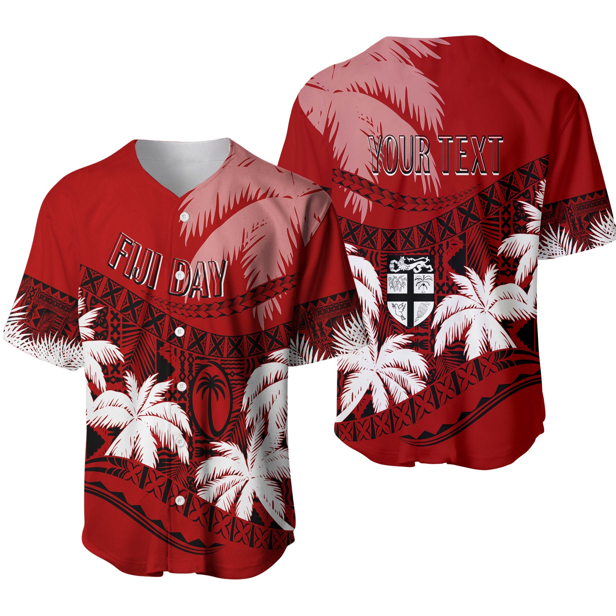 Personalised Fiji Day Baseball Jersey Flying Fijians Masi Kesa Style - Red LT7 Red - Polynesian Pride