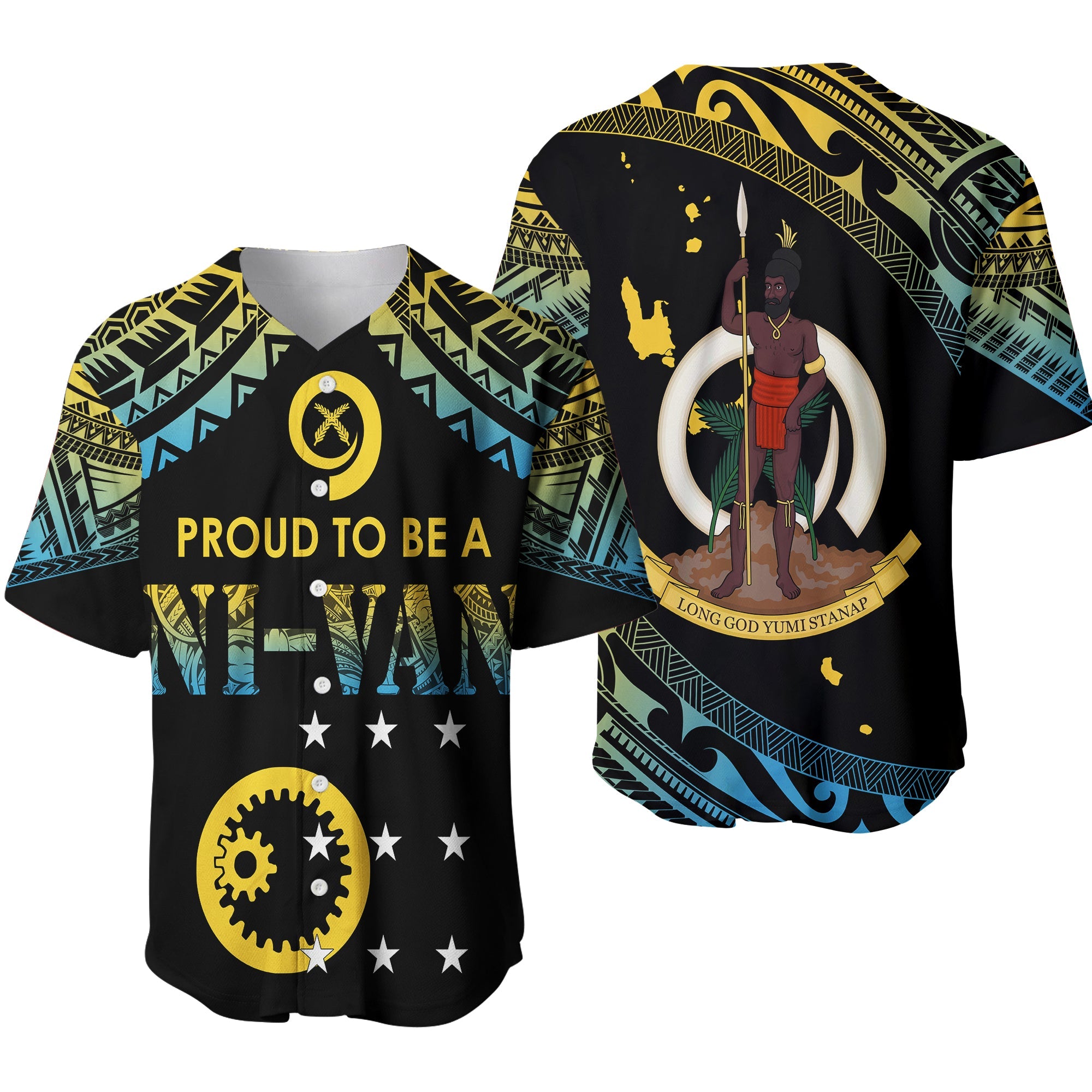 Vanuatu Proud To Be A Ni-Van - Polynesian Pattern Baseball Jersey - Sanma Province LT7 Black - Polynesian Pride