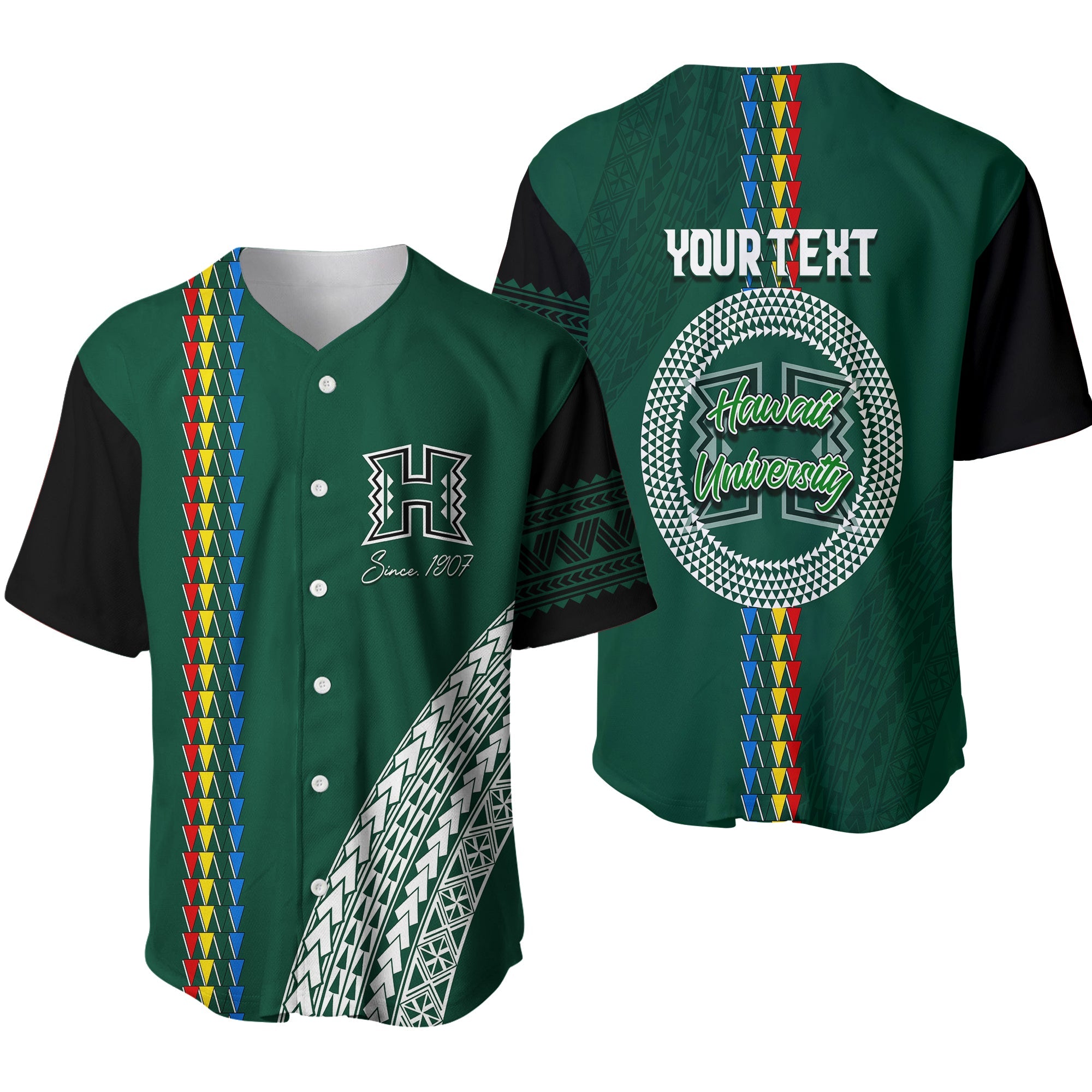 Hawaii Rainbow Warriors Baseball Jersey Tribal Arrows Style LT7 Green - Polynesian Pride