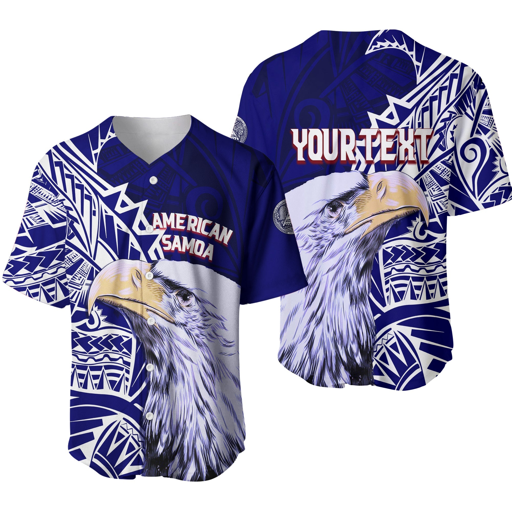 American Samoa Personalised Baseball Jersey Bald Eagle LT7 Blue - Polynesian Pride