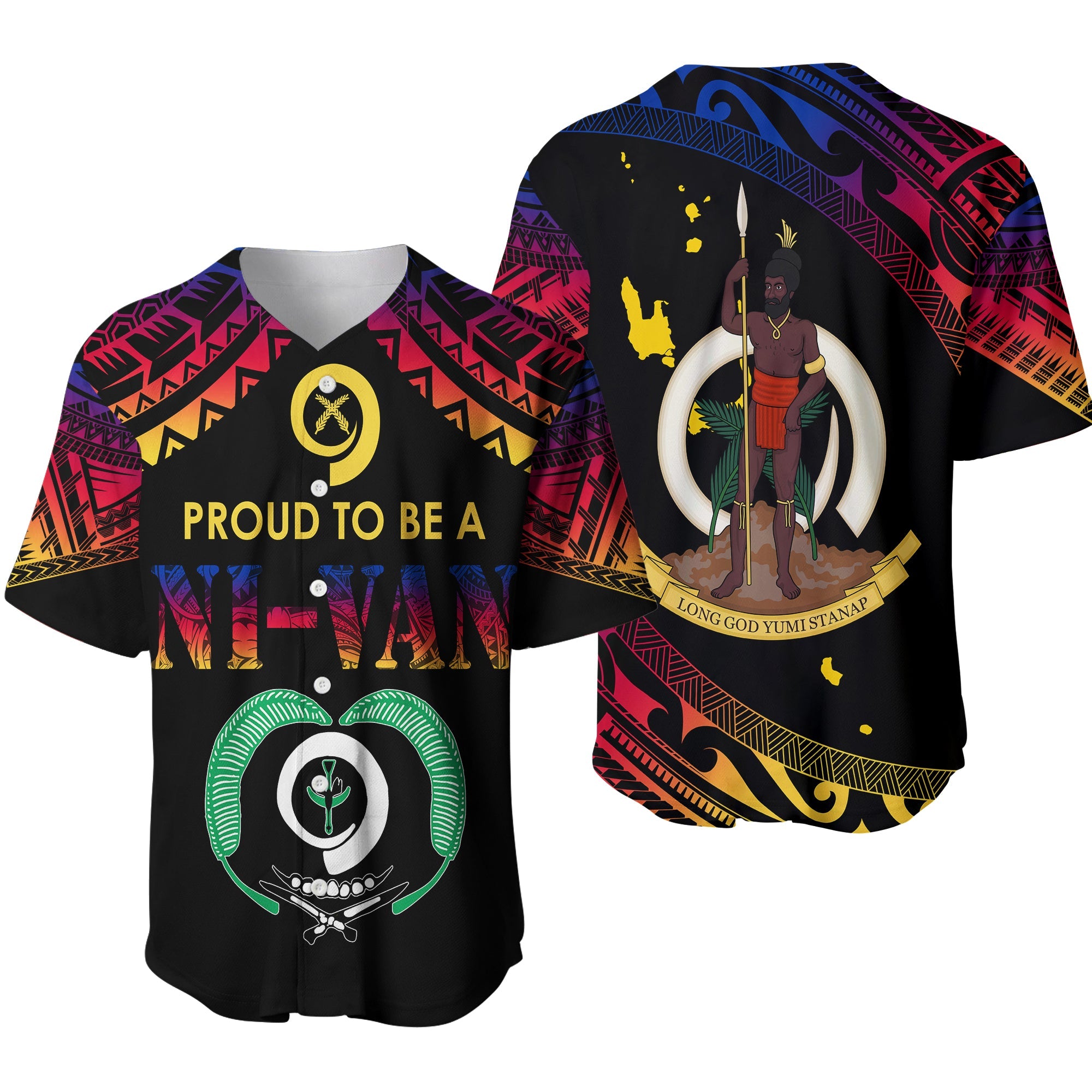 Vanuatu Proud To Be A Ni-Van - Polynesian Pattern Baseball Jersey - Torba Province LT7 Black - Polynesian Pride