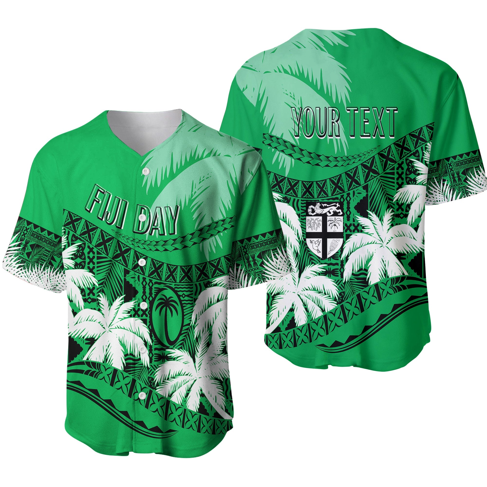 Personalised Fiji Day Baseball Jersey Flying Fijians Masi Kesa Style - Green LT7 Green - Polynesian Pride