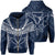 Hawaiian Kanaka Map Football Jersey Hoodie Zip Blue and White Roger Style Unisex Blue - Polynesian Pride