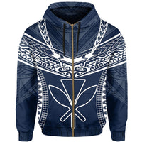 Hawaiian Kanaka Map Football Jersey Hoodie Zip Blue and White Roger Style - Polynesian Pride