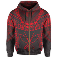 Hawaiian Kanaka Map Football Jersey Hoodie Zip Grey and Red Roger Style - Polynesian Pride