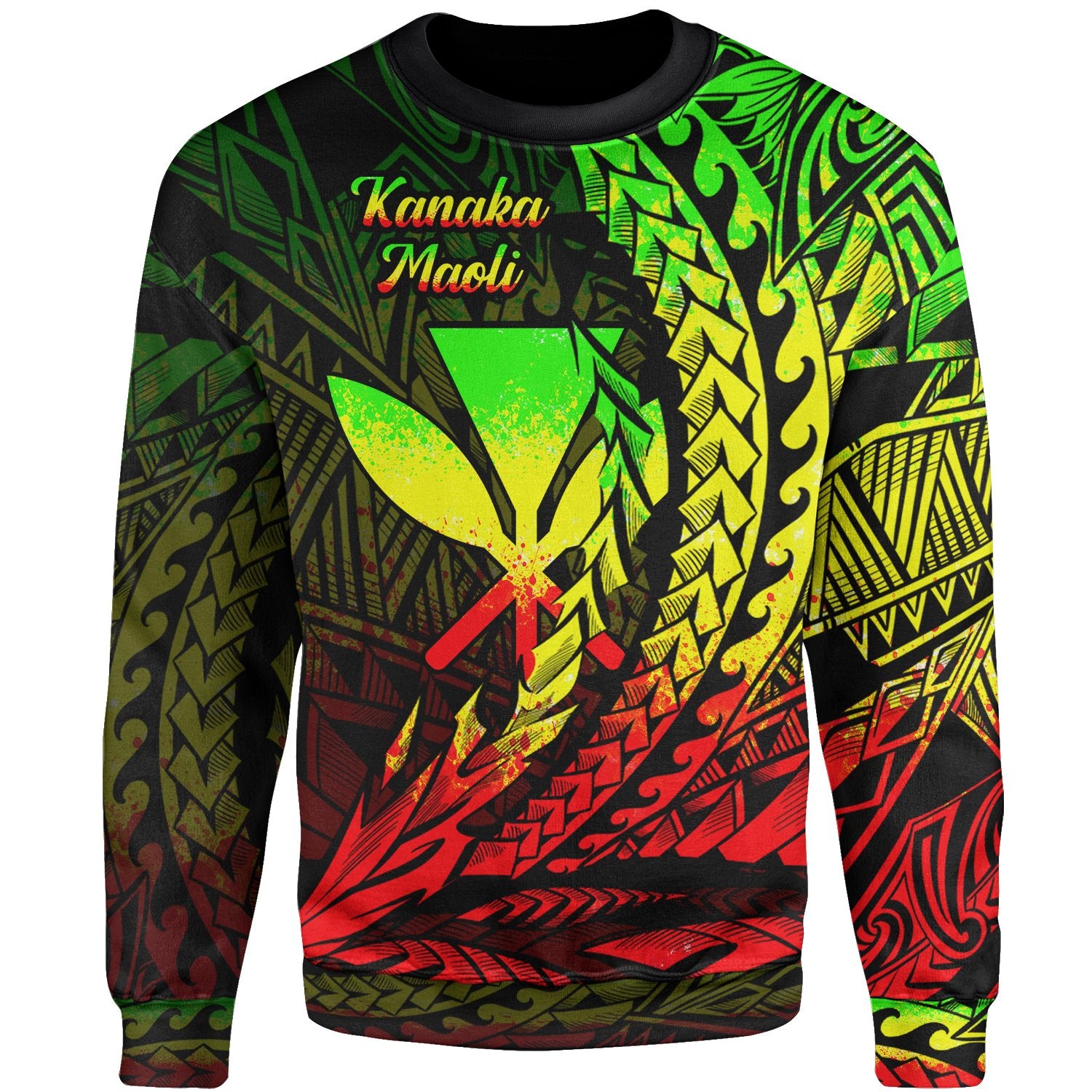 Hawaii Kanaka Maoli Sweatshirt - Wings Style Reggae Color Unisex Black - Polynesian Pride