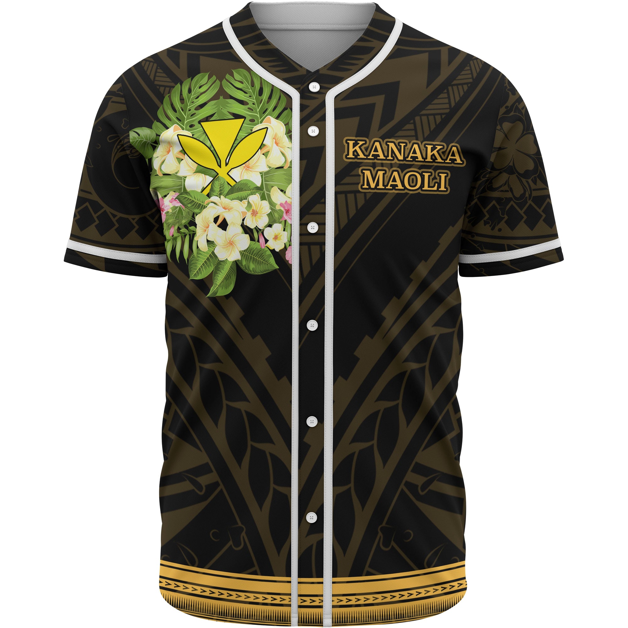 Hawaii Kanaka Maoli Baseball Shirt - Polynesian Gold Patterns Collection Unisex Black - Polynesian Pride