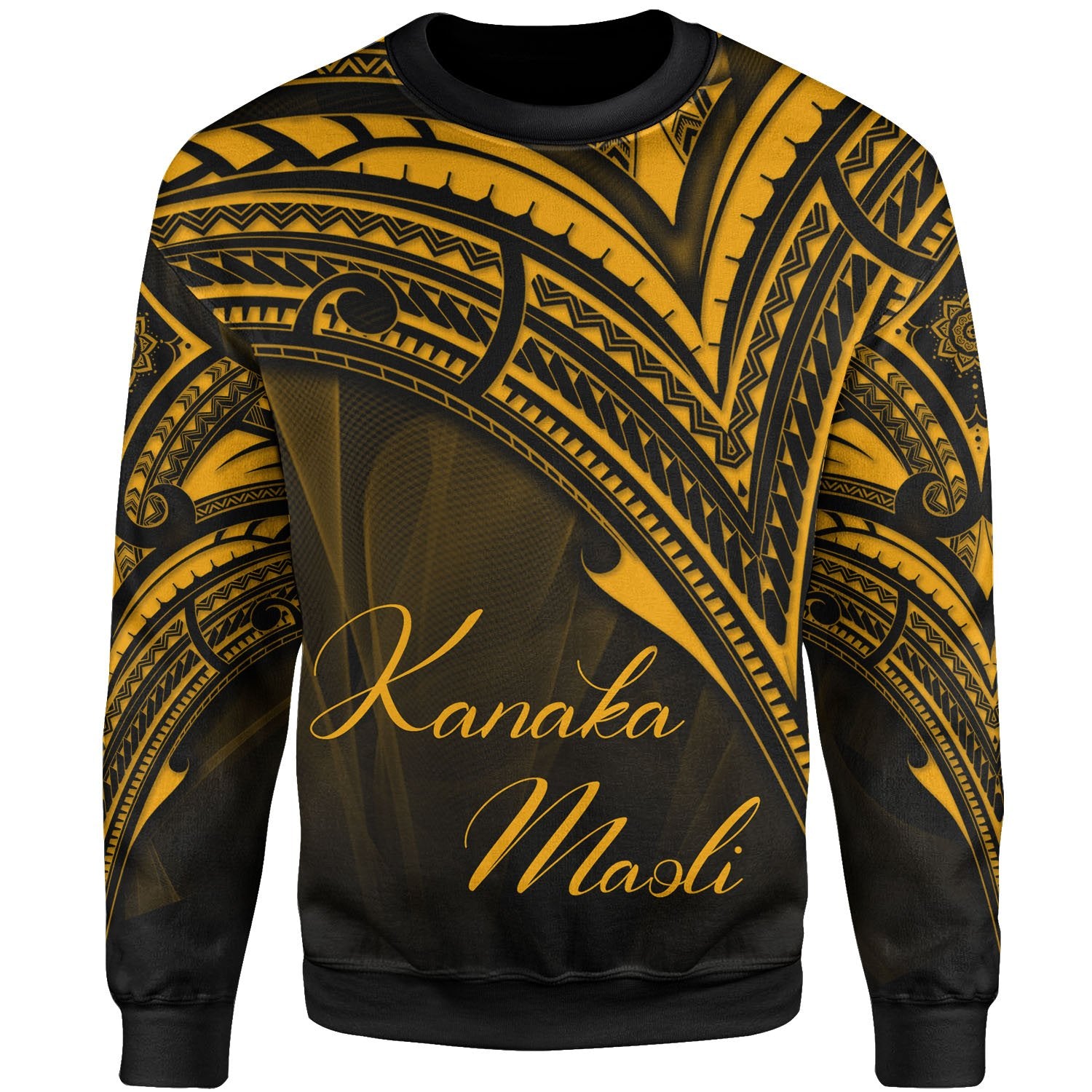 Hawaii Kanaka Maoli Sweatshirt - Cross Style Gold Color Unisex Black - Polynesian Pride