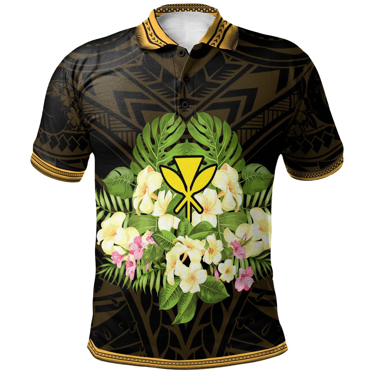 Hawaii Kanaka Maoli Polo Shirt Polynesian Gold Patterns Collection Unisex Black - Polynesian Pride