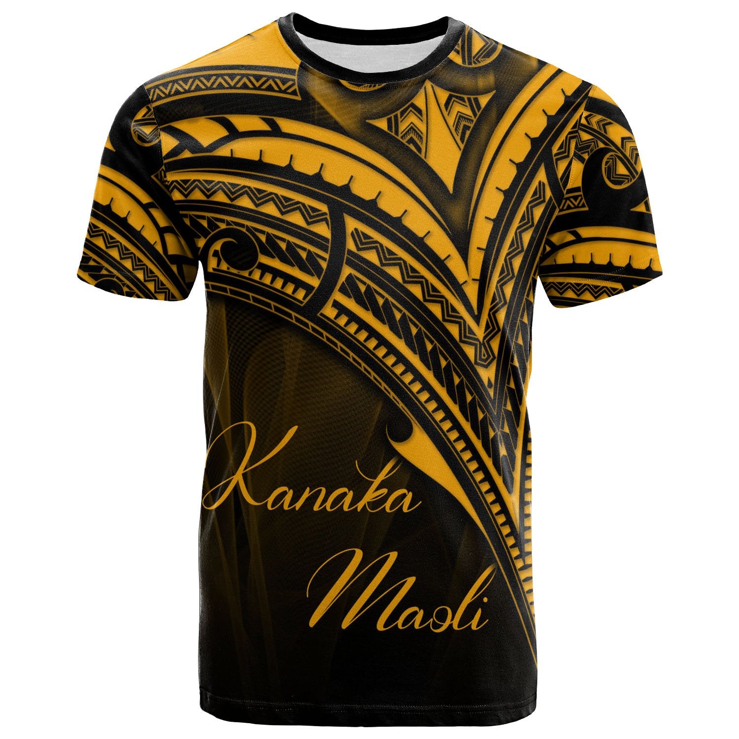 Hawaii Kanaka Maoli T Shirt Gold Color Cross Style Unisex Black - Polynesian Pride