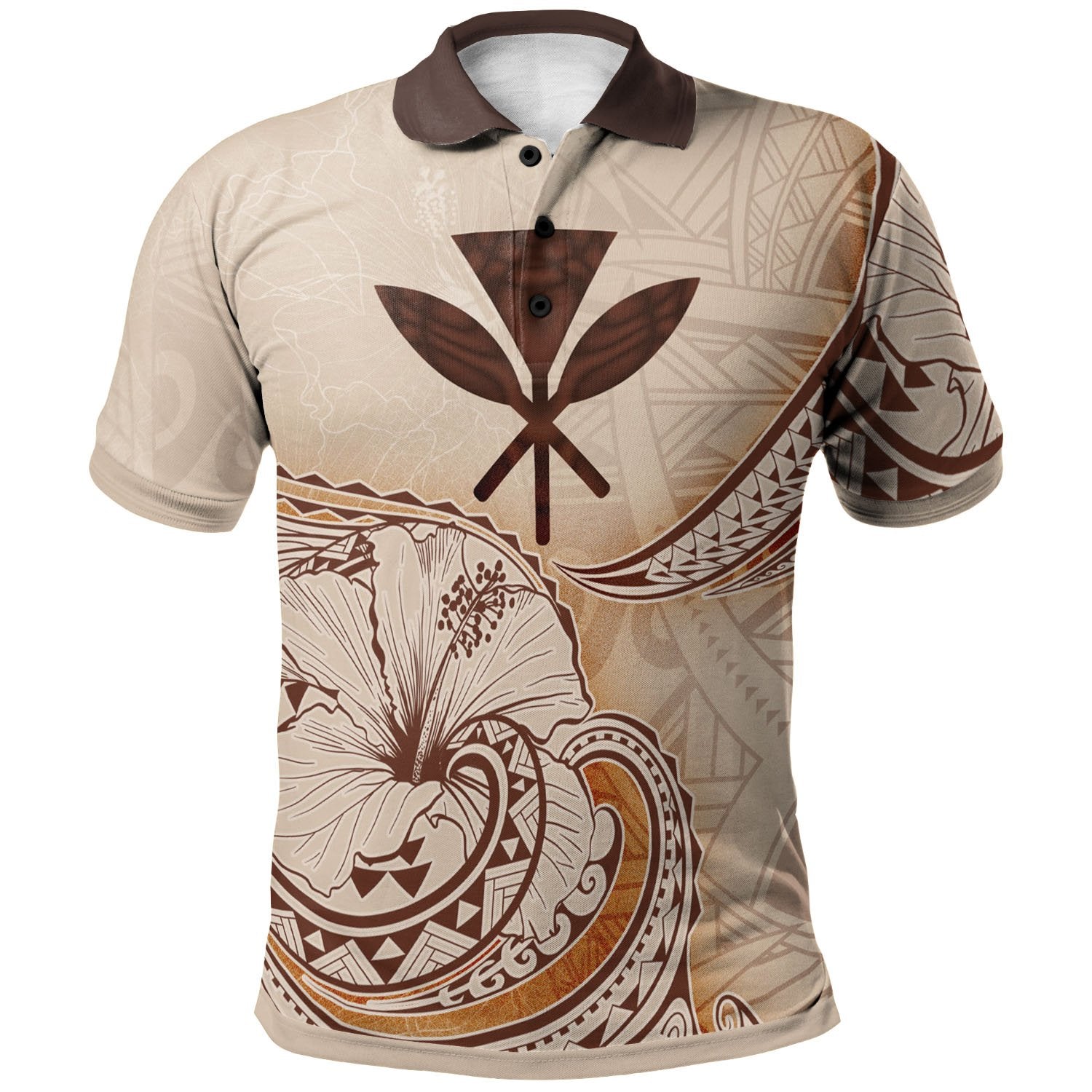 Hawaii Polo Shirt Kanaka Maoli Hibiscus Flowers Vintage Style Unisex Nude - Polynesian Pride