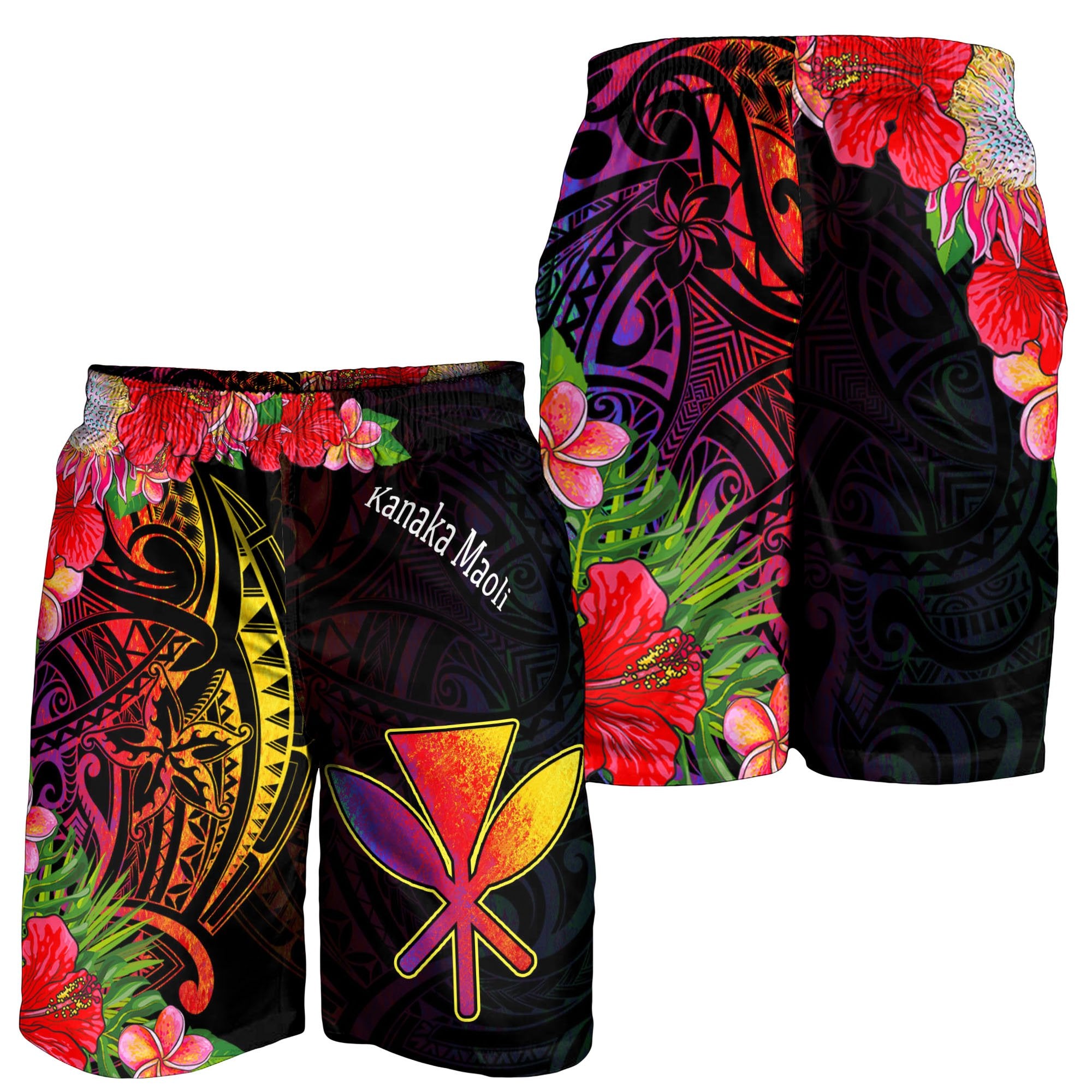 Hawaii Kanaka Maoli Men's Shorts - Tropical Hippie Style Black - Polynesian Pride