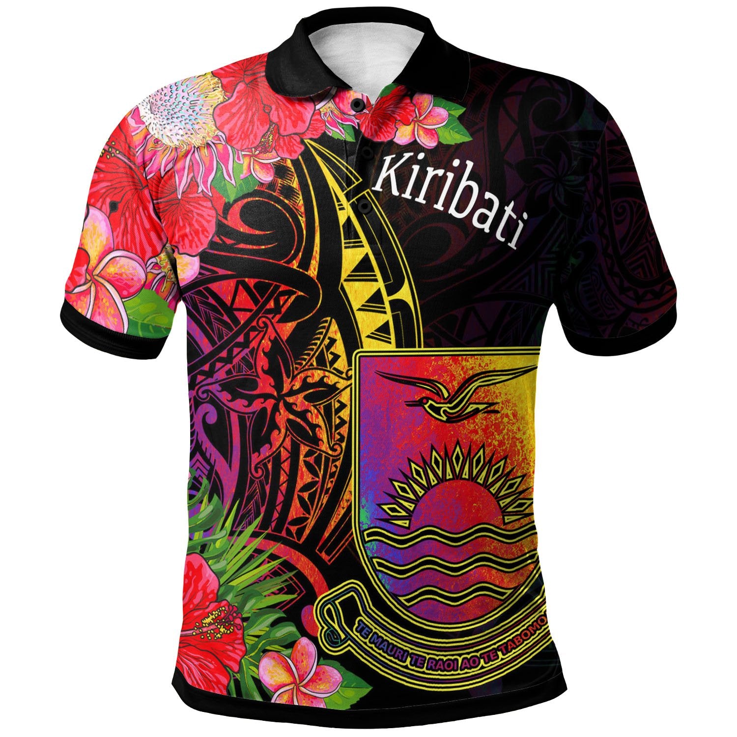 Kiribati Polo Shirt Tropical Hippie Style Unisex Black - Polynesian Pride