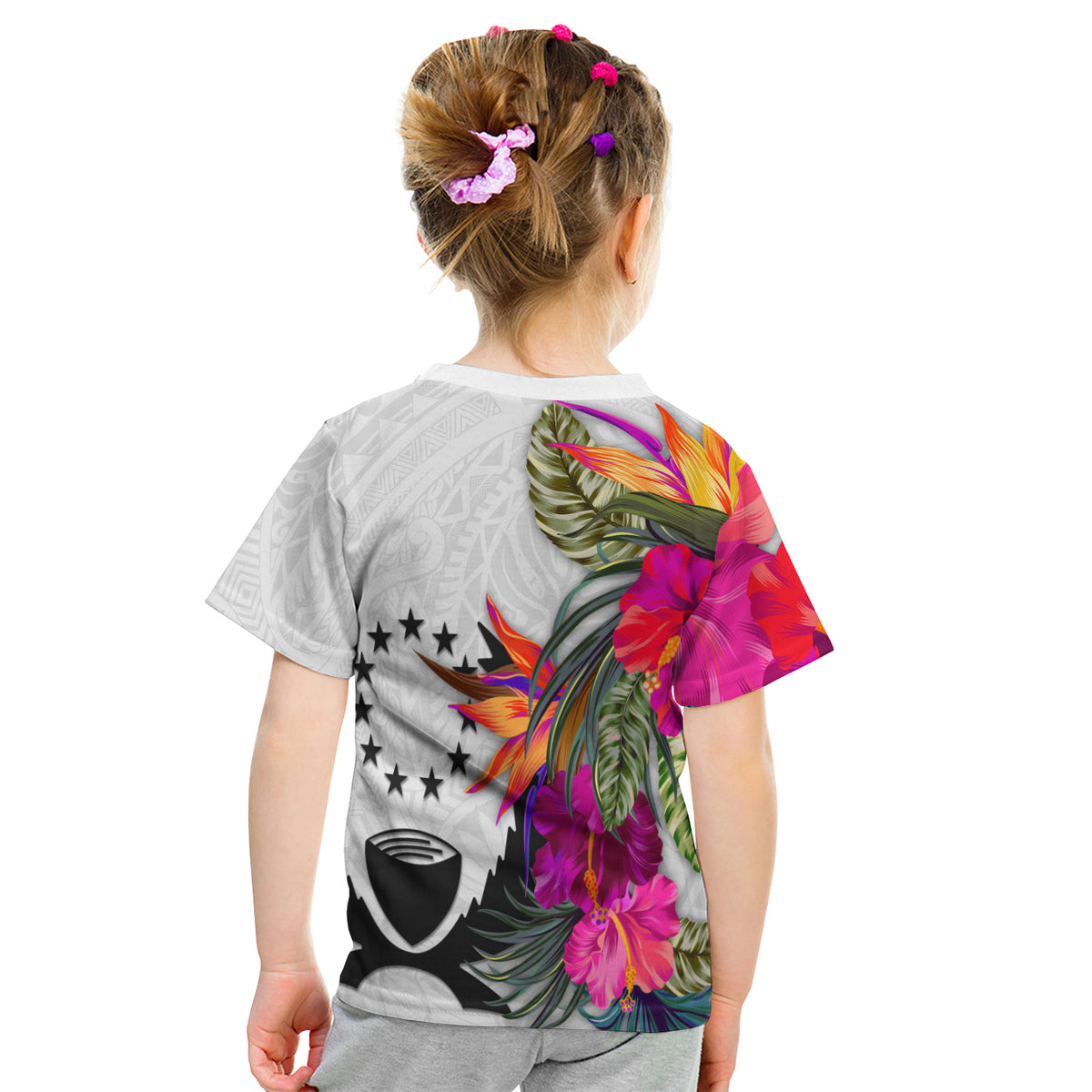 Pohnpei Micronesian Custom Personalised KID T - Shirt - Hibiscus White Pattern - Polynesian Pride