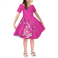 Hammerhead shark Short Sleeves Dress KID Polynesian Black Style LT6 KID Pink - Polynesian Pride