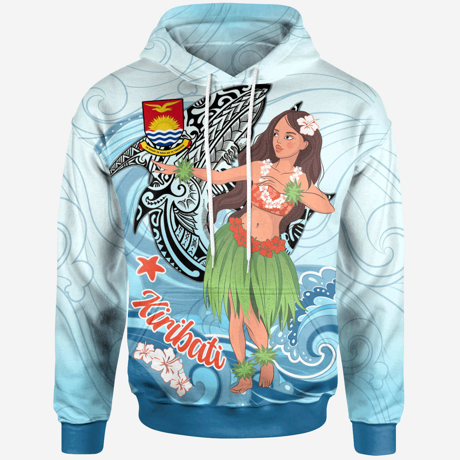 Kiribati Hoodie Polynesian Girls With Shark Unisex Blue - Polynesian Pride