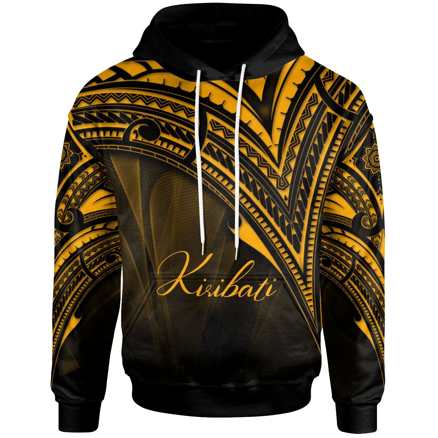 Kiribati Hoodie Gold Color Cross Style Unisex Black - Polynesian Pride