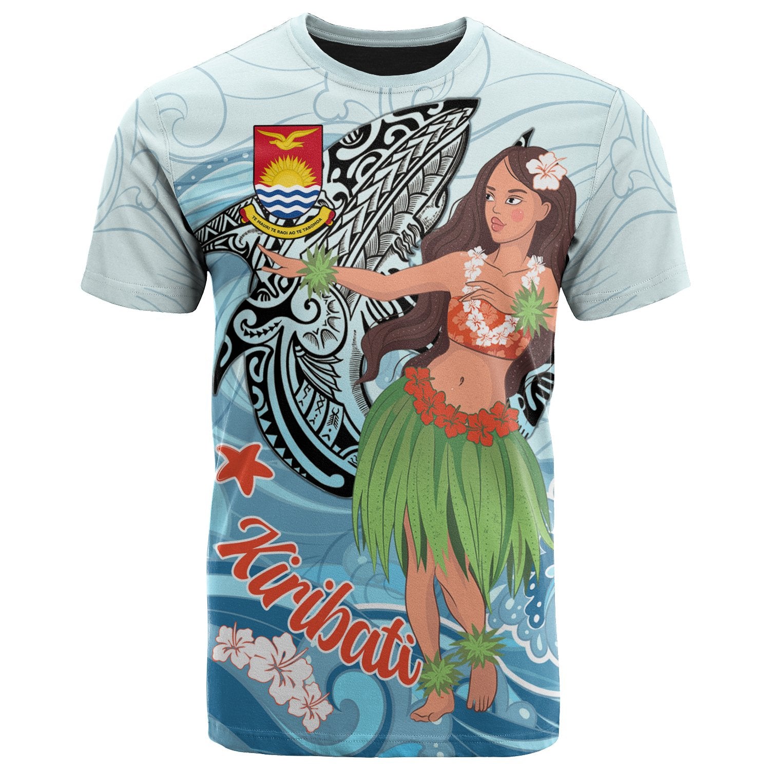 Kiribati T Shirt Polynesian Girls With Shark Unisex Black - Polynesian Pride