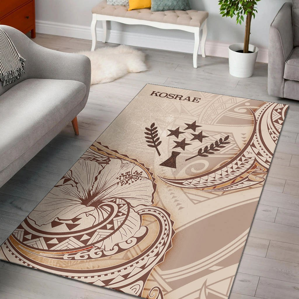 Kosrae Area Rug - Hibiscus Flowers Vintage Style Nude - Polynesian Pride