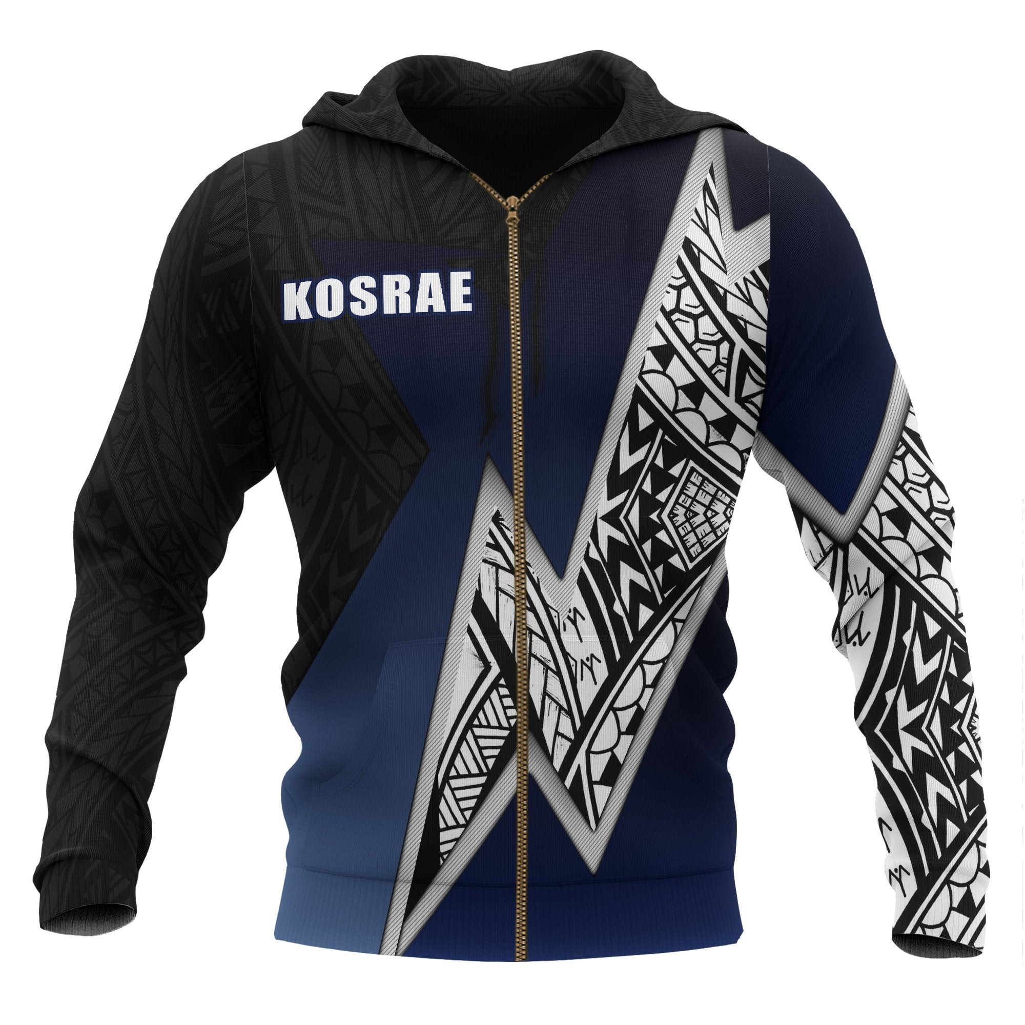 Kosrae Micronesian Zip up Hoodie White Lighting Piece Unisex BLACK - Polynesian Pride