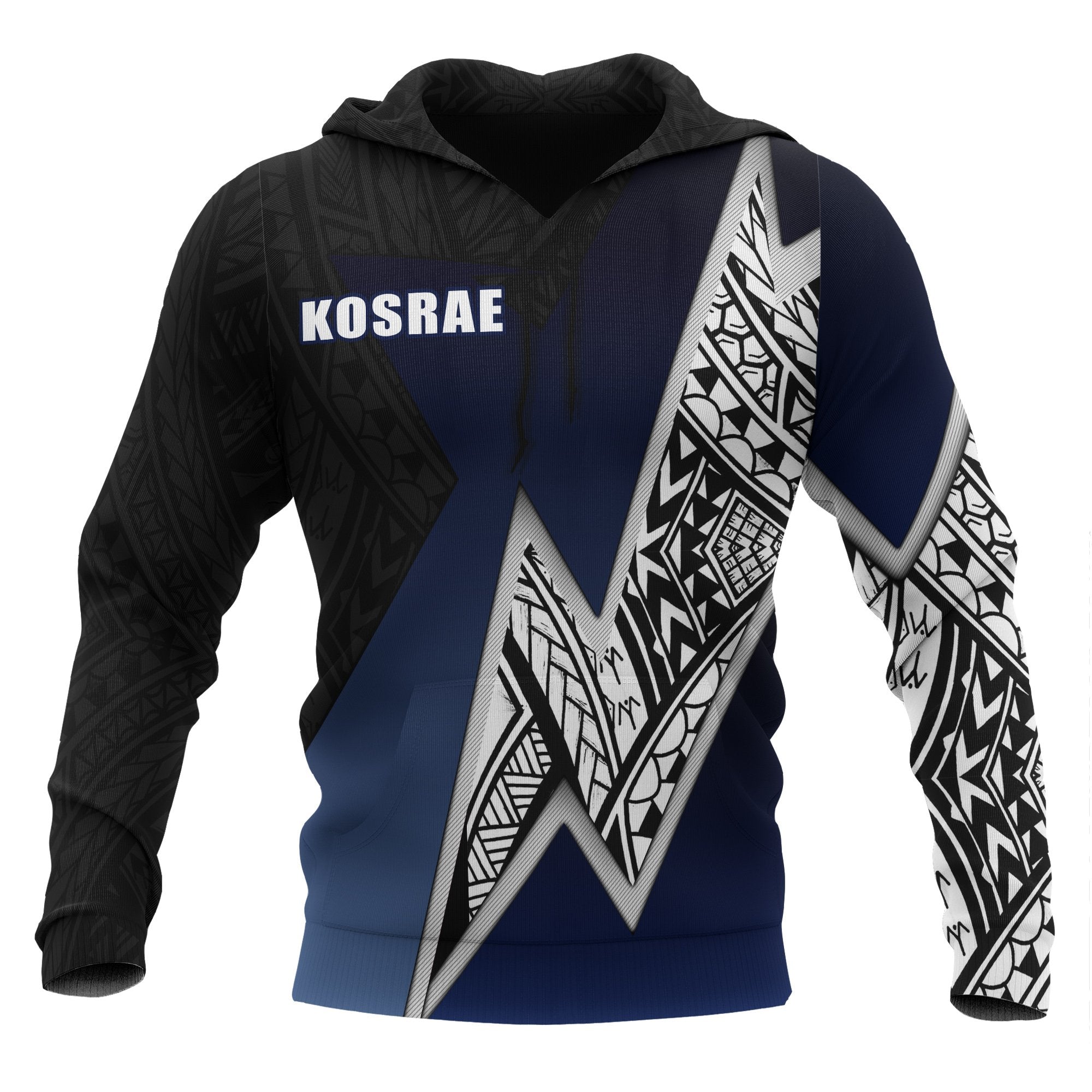 Kosrae Micronesian Hoodie White Lighting Piece Unisex BLACK - Polynesian Pride