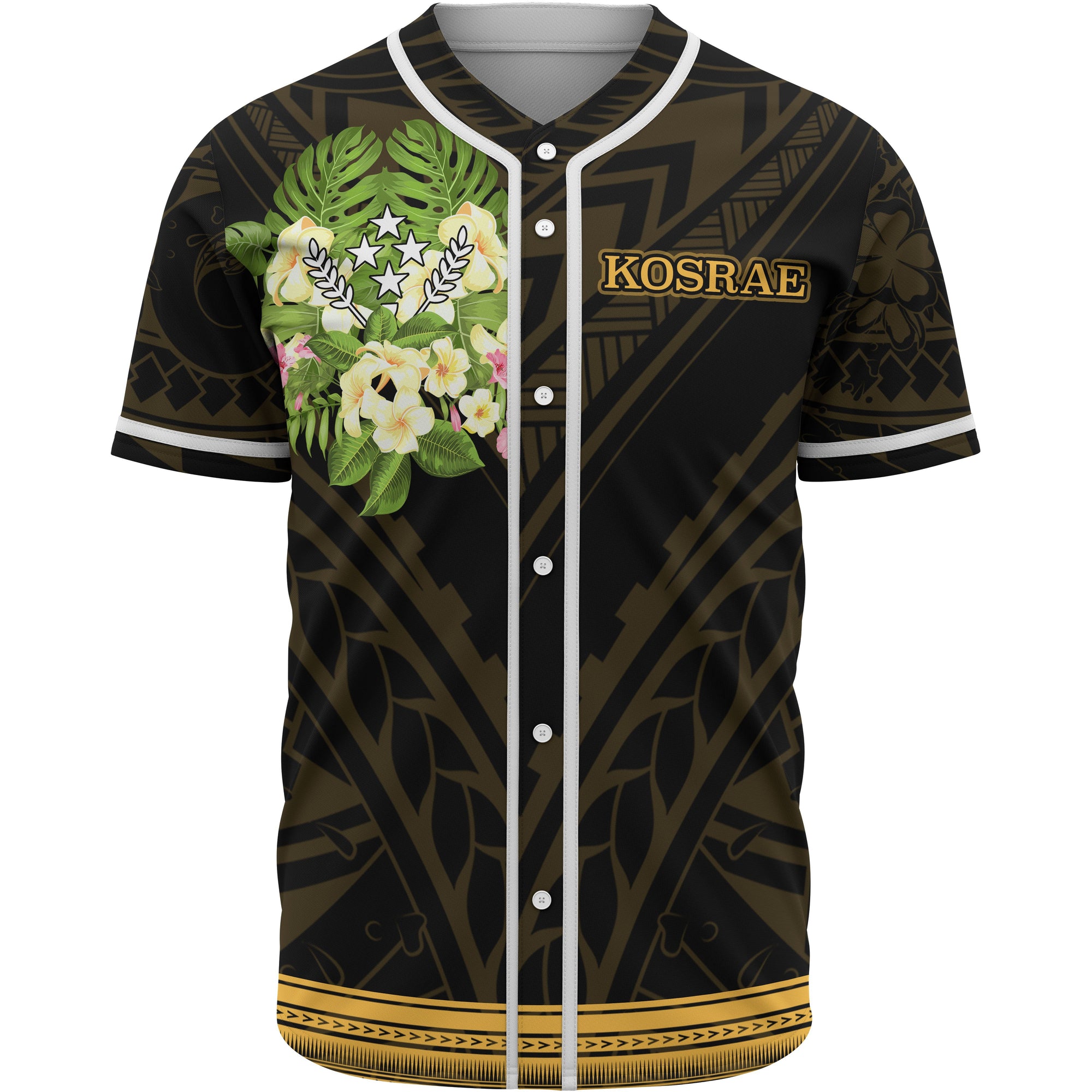 Kosrae State Baseball Shirt - Polynesian Gold Patterns Collection Unisex Black - Polynesian Pride