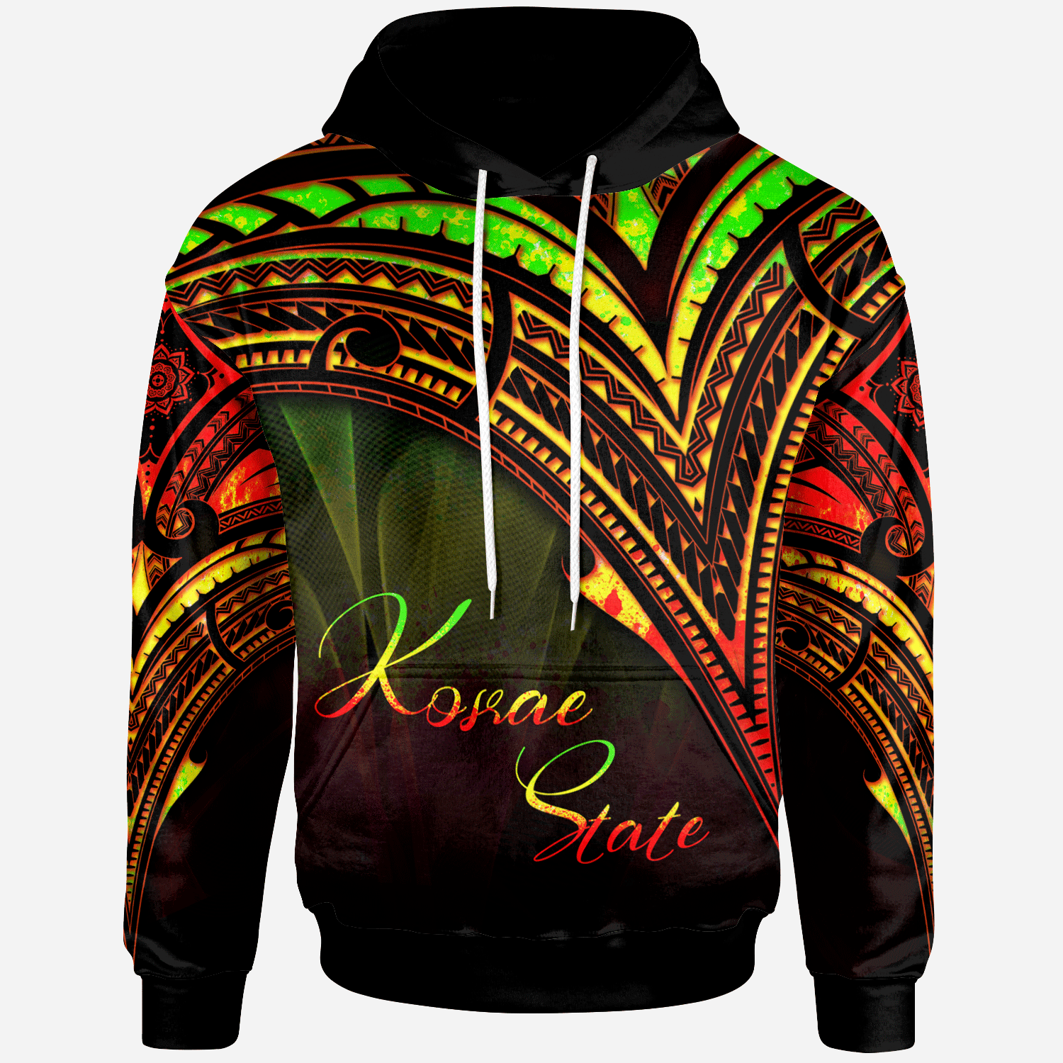 Kosrae State Hoodie Reggae Color Cross Style Unisex Black - Polynesian Pride