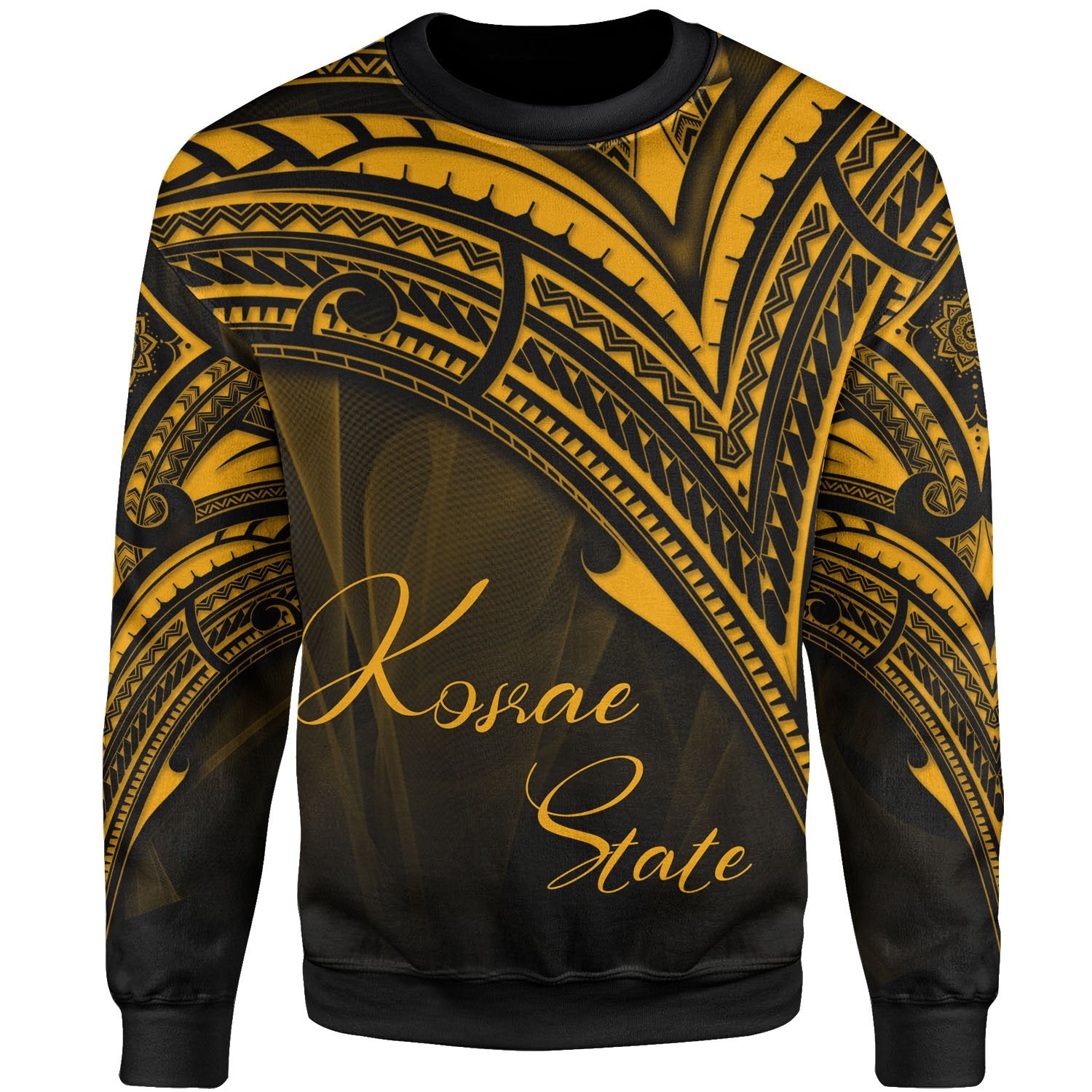 Kosrae State Sweatshirt - Cross Style Gold Color Unisex Black - Polynesian Pride