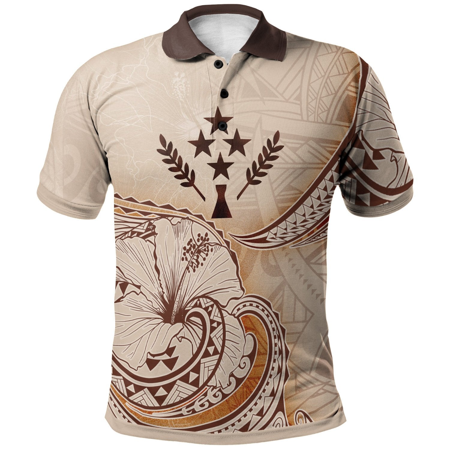 Kosrae Polo Shirt Hibiscus Flowers Vintage Style Unisex Nude - Polynesian Pride