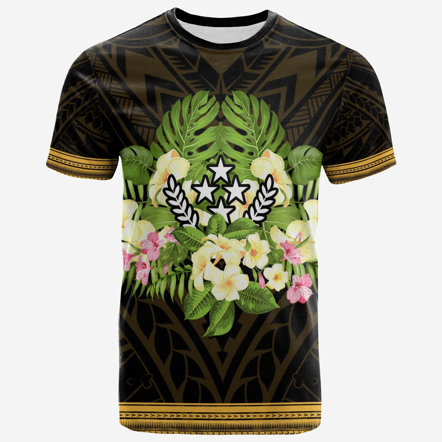 Kosrae State T Shirt Polynesian Gold Patterns Collection Unisex Black - Polynesian Pride