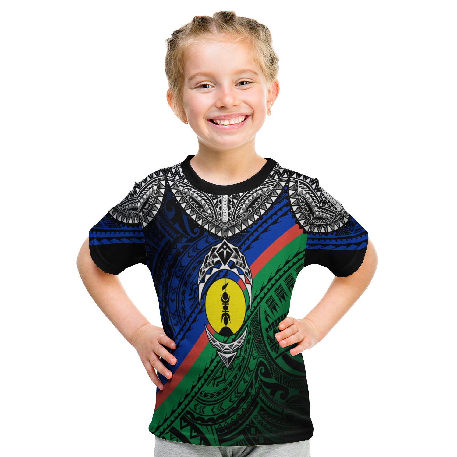 New Caledonia Emblem With Kagu Bird Polynesian Kid T Shirt LT7 - Polynesian Pride