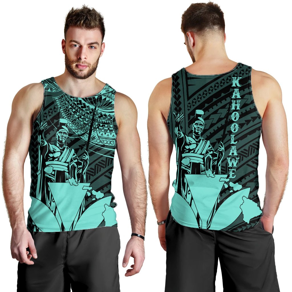 Hawaiian King Kanaka Map Polynesian Kahoolawe Men's Tank Top - Turquoise - Hala Style - AH Turquoise - Polynesian Pride