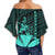 Hawaiian King Kanaka Map Polynesian Kahoolawe Women's Off Shoulder Wrap Waist Top - Turquoise - Hala Style - AH - Polynesian Pride