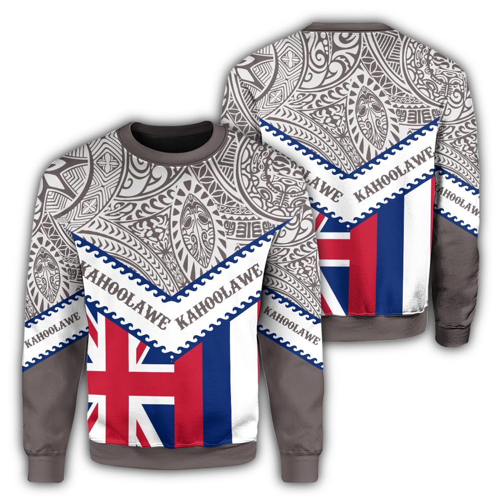 Hawaii Flag Kahoolawe Sweatshirt - Grey - Mit Style - AH Unisex Grey - Polynesian Pride