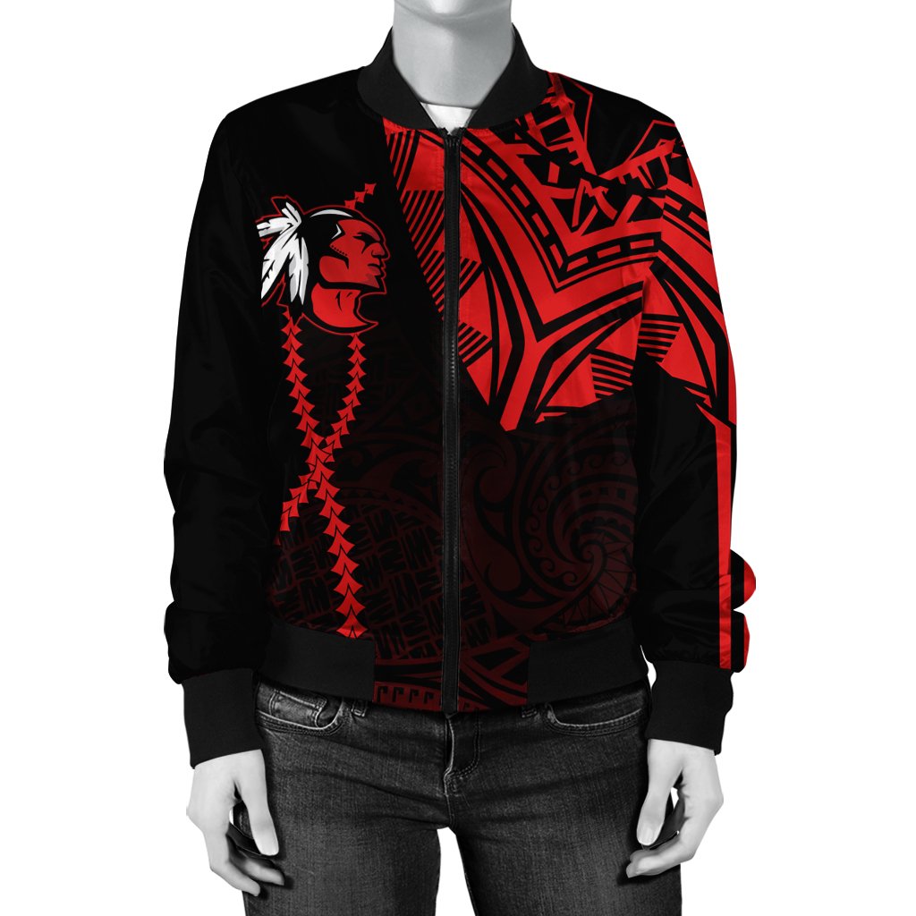 hawaiiJacket - Kahuku High Women's Bomber Jacket - Forc Style AH Black - Polynesian Pride